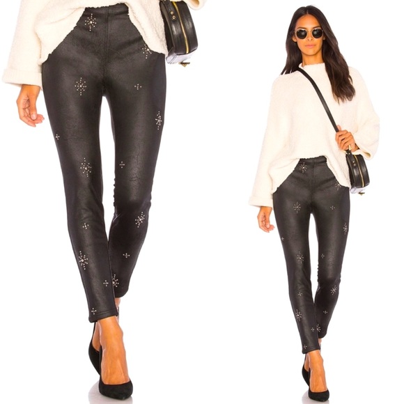 Free People Embellished Vegan Leather Skinny Pant Black Size 27 Revolve - Picture 1 of 16
